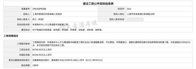 涉华为、虹桥主城区运动场和菜场项目青浦发布两项施工招标(图1)