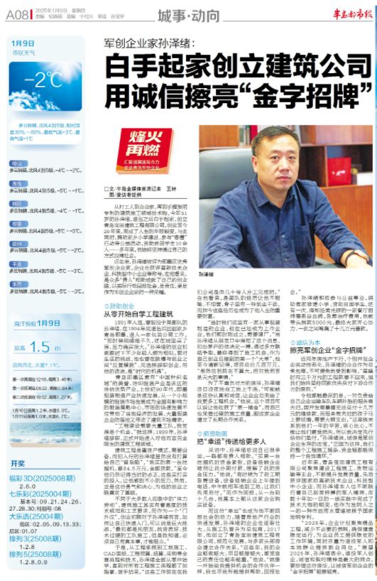 烽火再燃｜军创企业家孙泽绪：白手起家创立建筑公司用诚信擦亮“金字招牌”