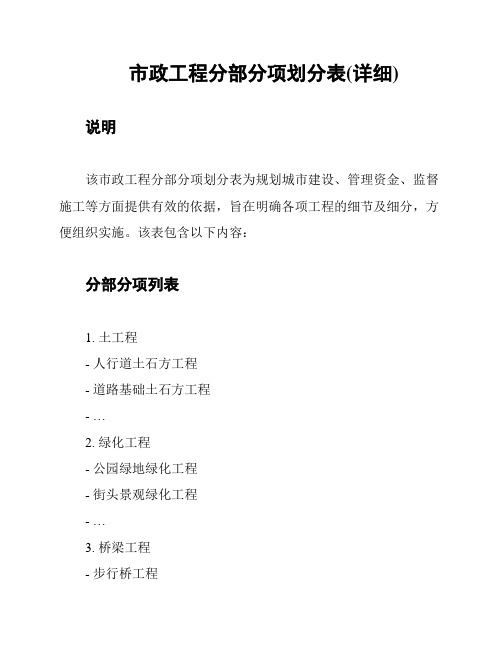 市政道路分部分项划分