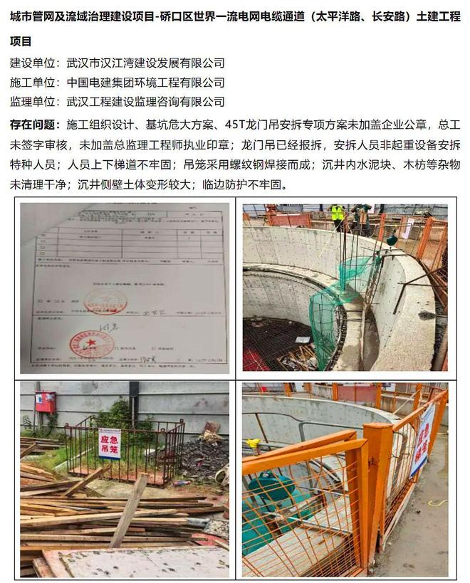 质量安全施工较差武汉硚口世界一流电网电缆通道土建工程被通报(图1)